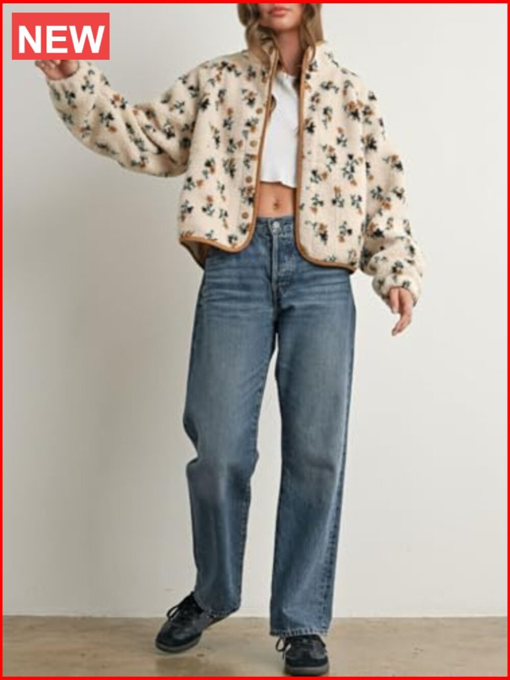 Fluffy Teddy Fleece Jacket with Snap Buttons and Pockets - Picture 6 of 7